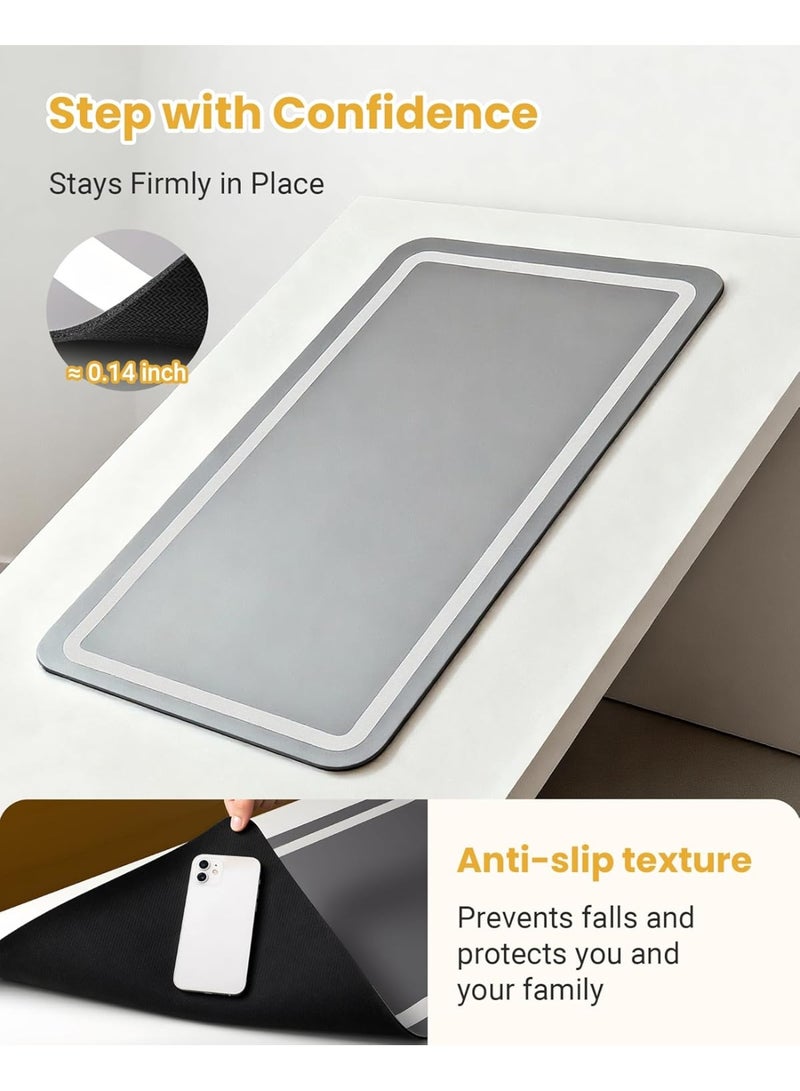 Arabest Soft Diatomaceous Earth Bath Mat, Quick Dry Bathroom Mats 2 Piece, Gray Super Absorbent Bath Mat Set, Washable Non Slip Bathroom Rugs, Stone Bath Mats Alternative, 15.74" x 23.62" Plus 15.74" x 47.2" - Image 4
